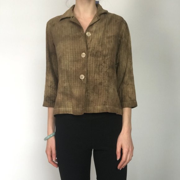 Artisan Dyed Cropped Button Up Blouse - H Look - Picture 1 of 6